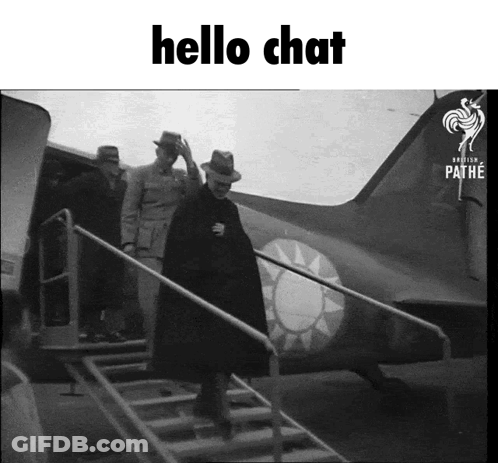 Black And White Photo Man Boarding Airplane Hello Chat GIF