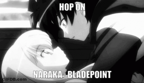 Black And White Photo Of Boy And Girl Kissing With Caption Hop On Naraka Bladepoint GIF