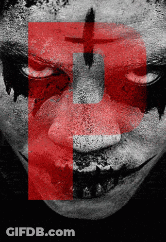 Black And White Photo Of Clown With Red Square Around Face GIF