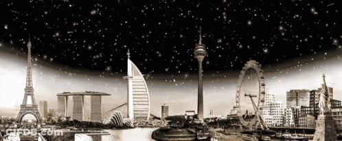 Black And White Photo Of Eiffel Tower And Landmarks GIF