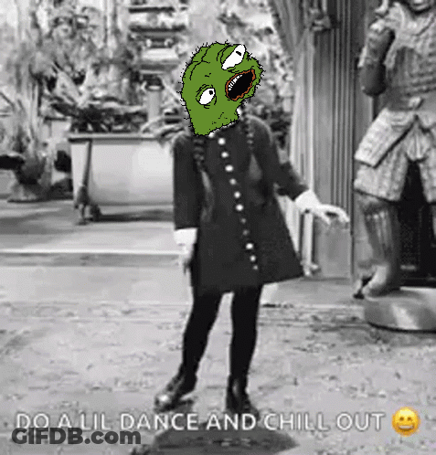 Black And White Photo Of Girl With Green Face Saying Do A Lil Dance And Chill Out GIF
