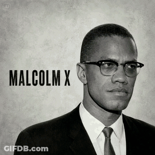 Black And White Photo Of Malcolm X With Glasses GIF
