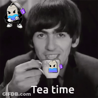 Black And White Photo Of Man Drinking Tea Saying Tea Time GIF