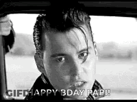 Black And White Photo Of Man In Car With Happy Bday Papi GIF