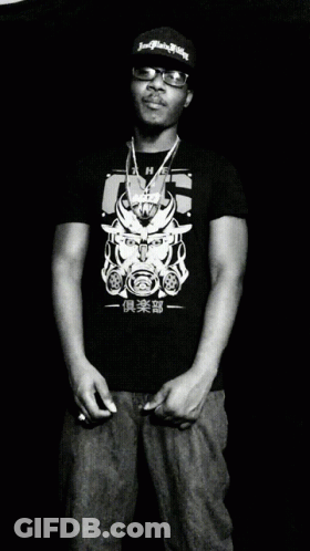Black And White Photo Of Man In T-Shirt With Samurai GIF