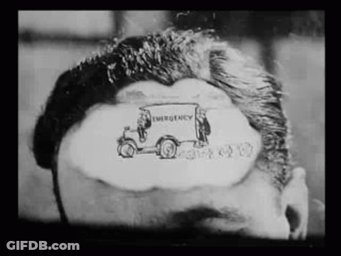 Black And White Photo Of Man's Head With Emergency Vehicle Drawing GIF