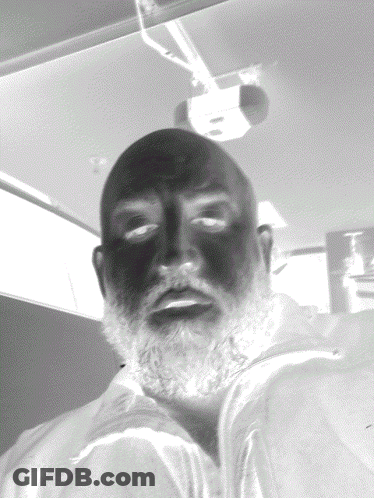 Black And White Photo Of Man With Beard And Black Eyes GIF