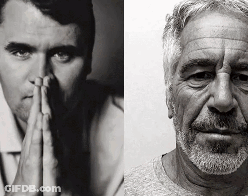 Black And White Photo Of Man With Hands Folded Next To Bearded Man GIF