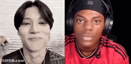 Black And White Photo Of Man With Headphones And Man In Red Shirt GIF