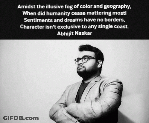 Black And White Photo Of Man With Quote Behind Him GIF