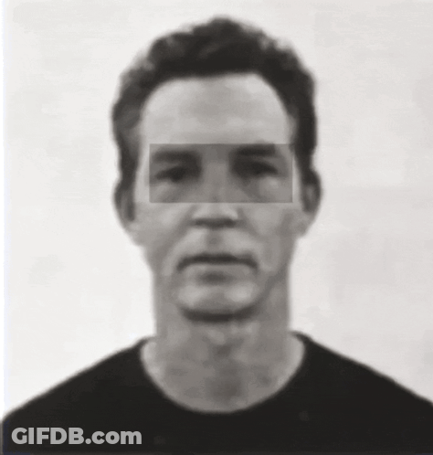 Black And White Photo Of Man With Square Around Eyes GIF
