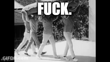 Black And White Photo Of People Carrying Coffin Saying Fuck GIF
