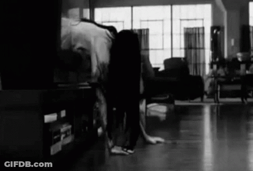 Black And White Photo Of Person In Living Room GIF