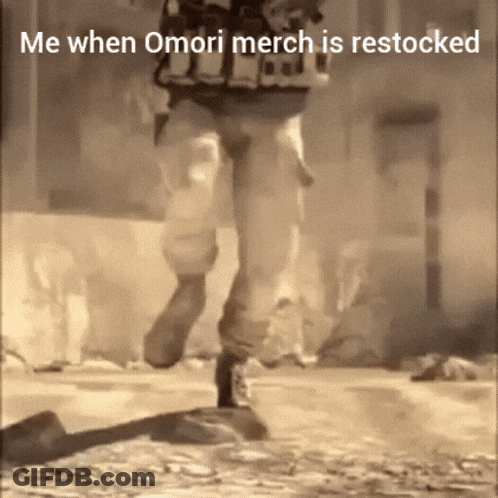 Black And White Photo Of Person Running Me When Omori Merch Is Restocked GIF