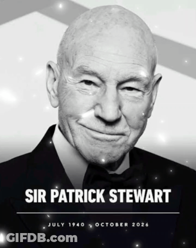 Black And White Photo Of Sir Patrick Stewart Dated July 1940 GIF