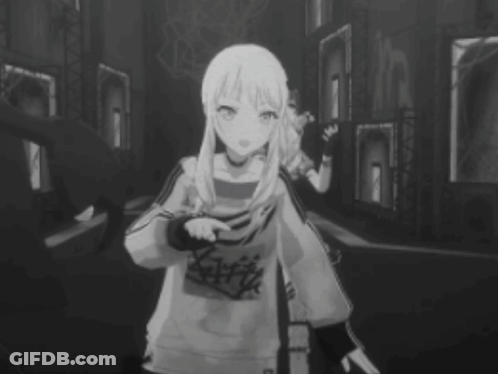 Black And White Photo Of Three Anime Characters One Pointing GIF