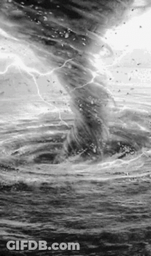 Black And White Photo Of Tornado Over Ocean GIF