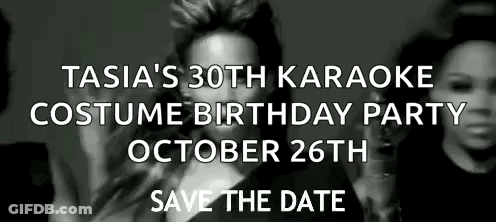 Black And White Photo Of Woman In Costume Tasia's 30Th Karaoke Costume Birthday Party GIF
