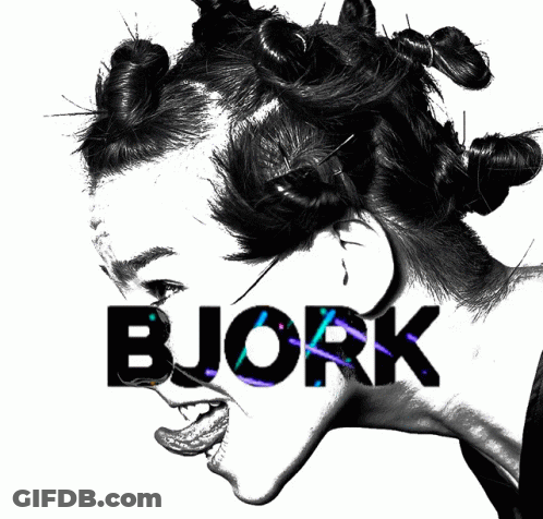 Black And White Photo Of Woman Saying Bjork GIF