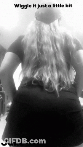 Black And White Photo Of Woman Saying Wiggle It Just A Little Bit GIF