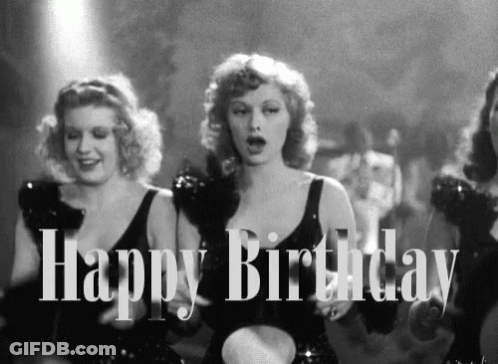 Black And White Photo Of Woman Singing Happy Birthday GIF