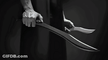 Black And White Photo Person Holding Large Sword GIF