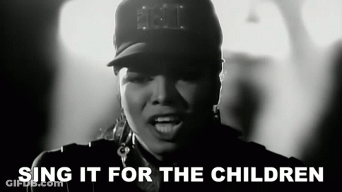 Black And White Photo Saying Sing It For The Children GIF