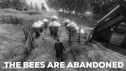 Black And White Photo Saying The Bees Are Abandoned GIF