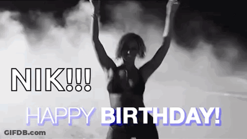 Black And White Photo Woman In Bikini Saying Niki Happy Birthday GIF
