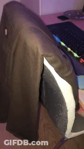 Black And White Pillow On Wooden Table Next To Keyboard GIF