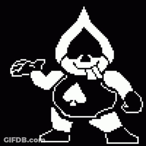 Black And White Pixel Art Cartoon Character With Spade GIF