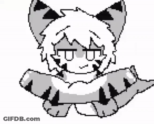 Black And White Pixel Art Cat With Spikes On Ears And Tail GIF