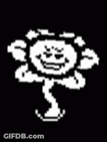 Black And White Pixel Art Flower With Face GIF