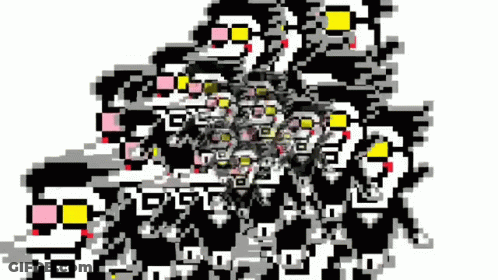 Black And White Pixel Art Group Of People Standing Together GIF