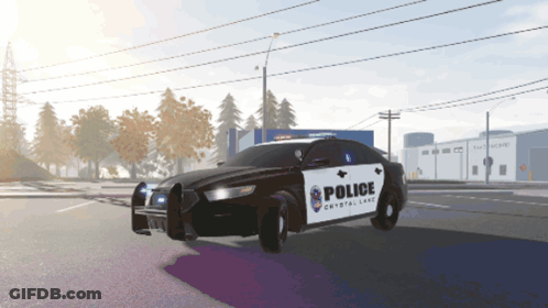 Black And White Police Car Driving Down Street GIF