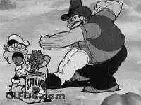 Black And White Popeye With Man And Spinach Can GIF