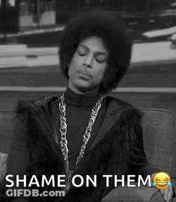 Black And White Prince On Couch Saying Shame On Them GIF