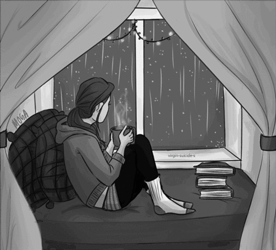 Black And White Rainy Day For Lady GIF