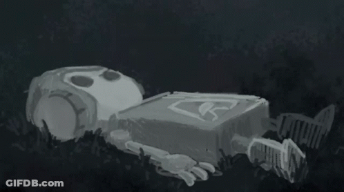 Black And White Robot Laying Down With Smoke GIF