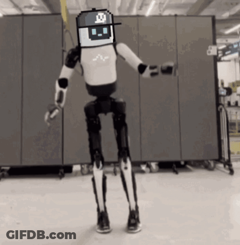 Black And White Robot With Pixelated Face And Hat With Letter X GIF