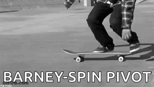 Black And White Skateboarder Barney Spin Pivot Trick GIF