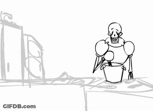 Black And White Skeleton With Bucket GIF