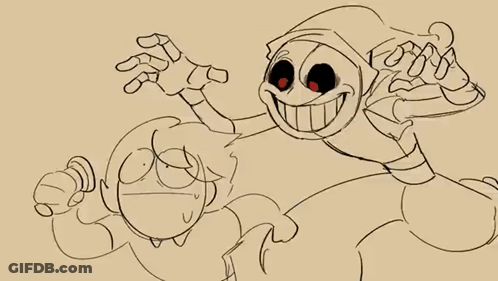 Black And White Skeleton With Red Eyes And Cartoon Character GIF