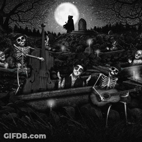 Black And White Skeletons Playing Instruments GIF