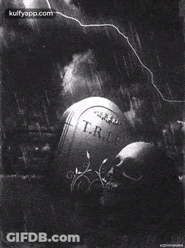 Black And White Skull And Grave In Rain GIF