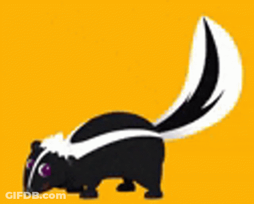 Black And White Skunk With Purple Eyes And Long Tail GIF