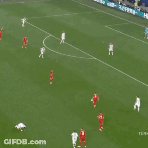 Black And White Soccer Field With Hisense Ad Behind Goal GIF