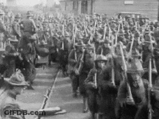 Black And White Soldiers Marching With Guns GIF