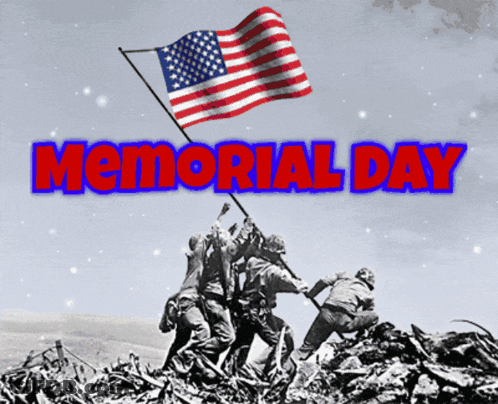 Black And White Soldiers Raising American Flag Memorial Day GIF