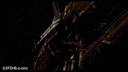 Black And White Space Station With Rockets GIF